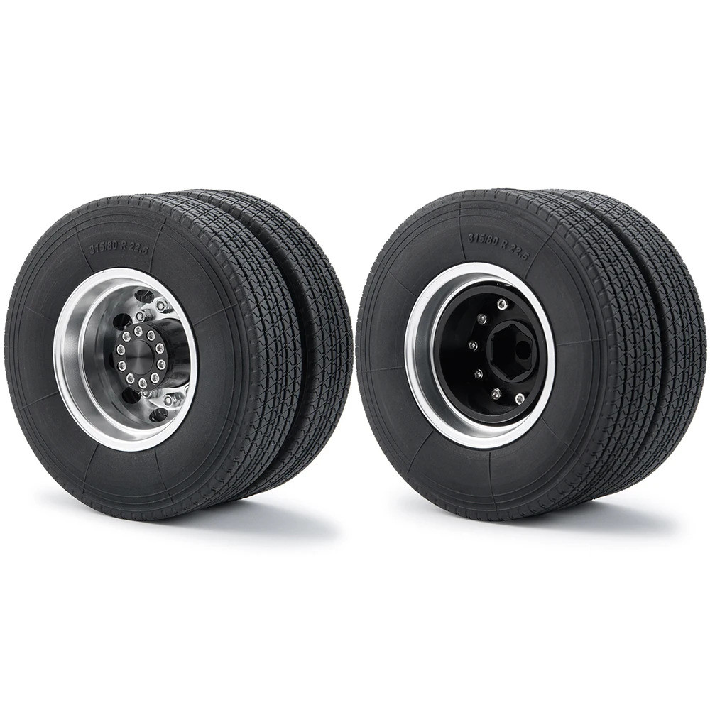 TRINOOD Kit Hub Roda Belakang, Velg, dan Ban Karet untuk Truk Traktor Tamiya 1/14, Trailer Pendakian