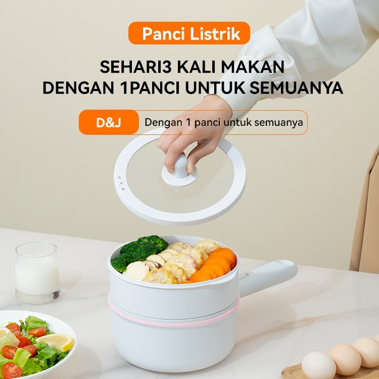 Panci listrik Wajan listrik (dua dalam satu) Kompor listrik multifungsi 2L Kompor listrik kecilPutih