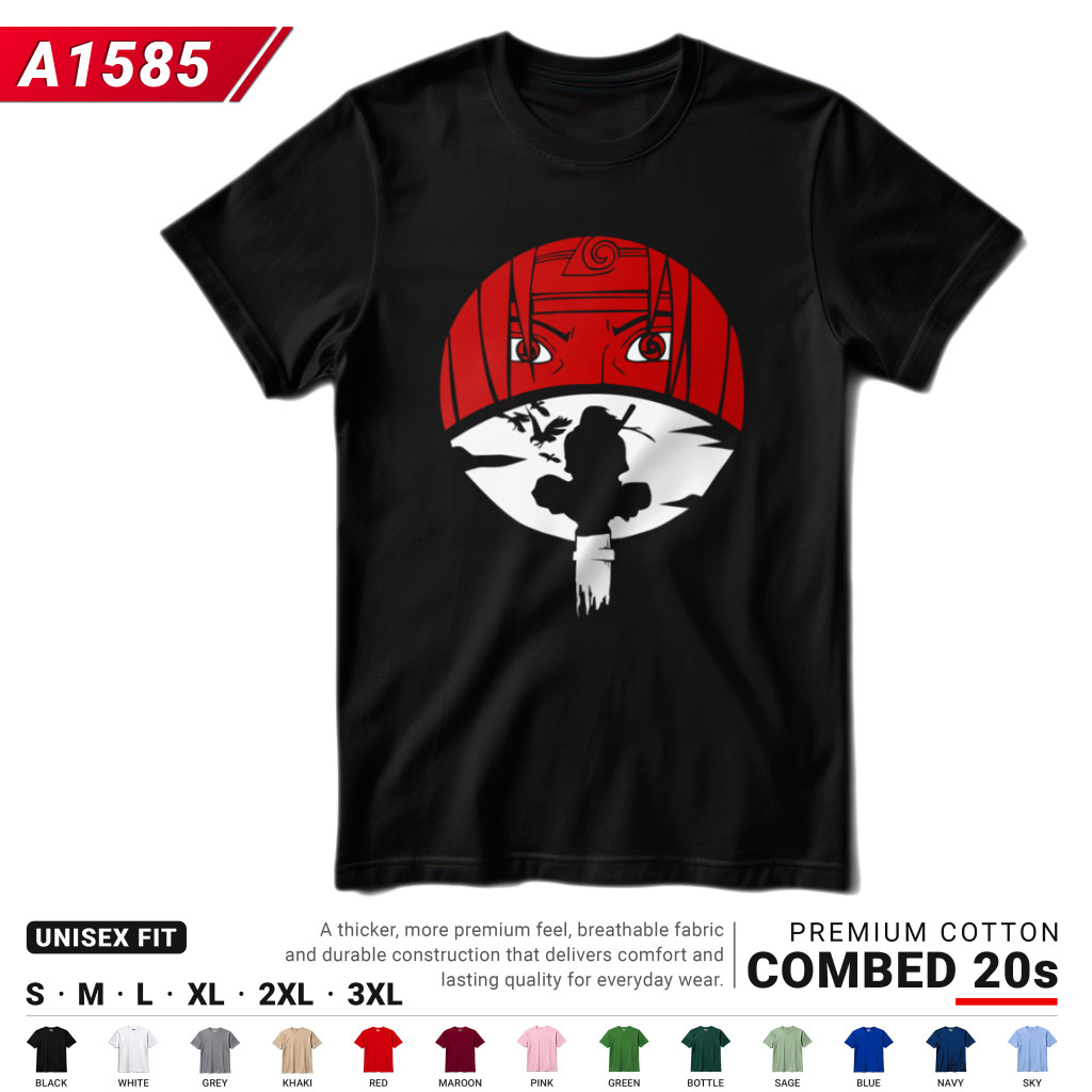 Kaos Anime Naruto - Itachi Uchiha (A1585) | Baju Tebal Cotton Combed 20s DTF Premium