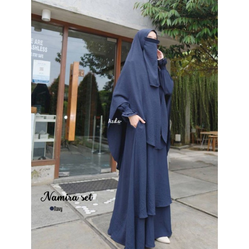 Gamis Namira Set Bergo Crinkle by Azda Indonesia Terlaris 2023 Gamis Syar'i Gamis Muslimah