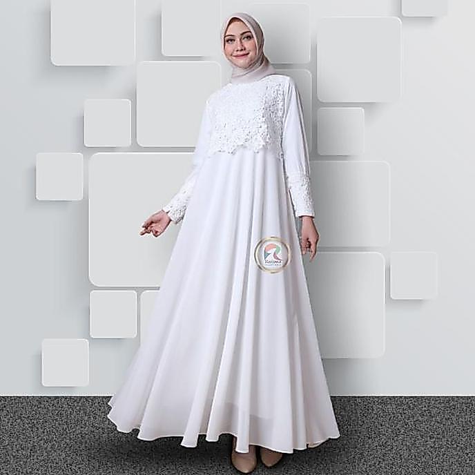 Raisma - Gamis Dress Putih Tulang Lebaran Cantik Dan Elegan Baju Gamis Putih Wanita