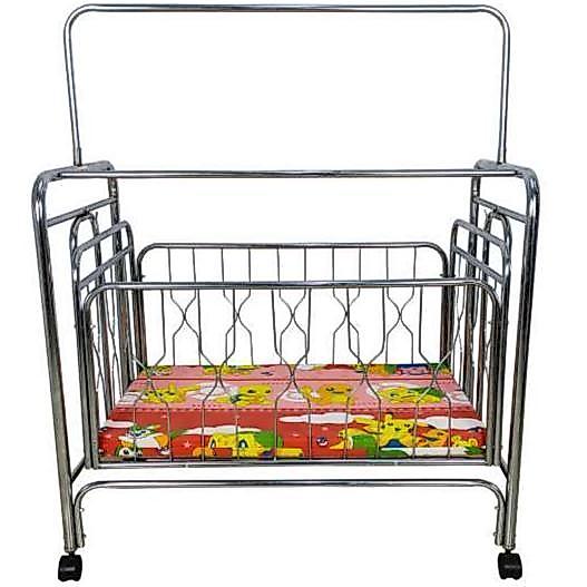 Baby Box Ranjang Bayi Bisa Ayun & Geser Dengan Roda Termasuk Kasur Motif Random & Kelambu - Chrome