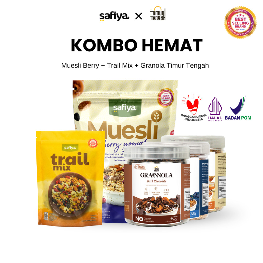 

Safiya Kombo 3in1 Muesli + Trail Mix + Granola 250 Gr Timur Tengah