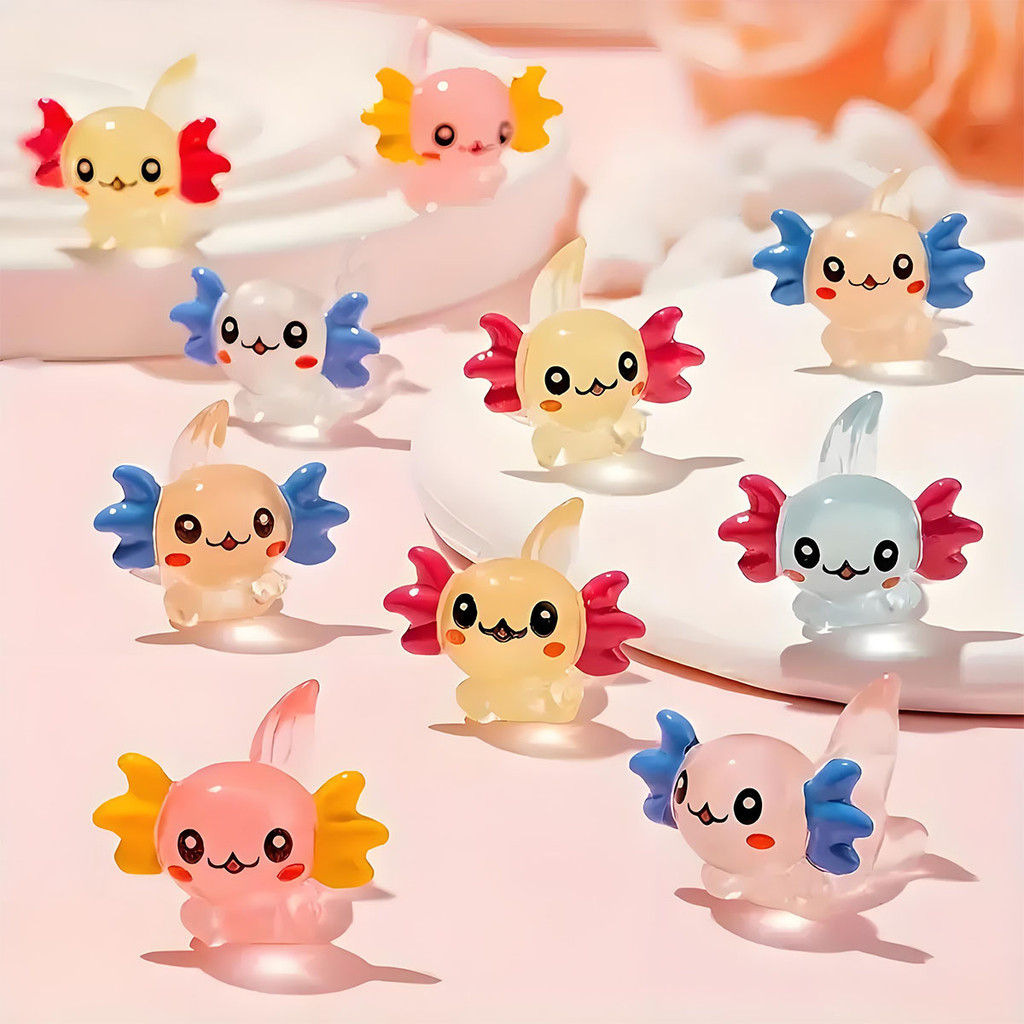 10/20pcs Mini Resin Axolotl Miniature Glitter Axolotl Tiny Animal Figures Ornament for Y Fairy Garde