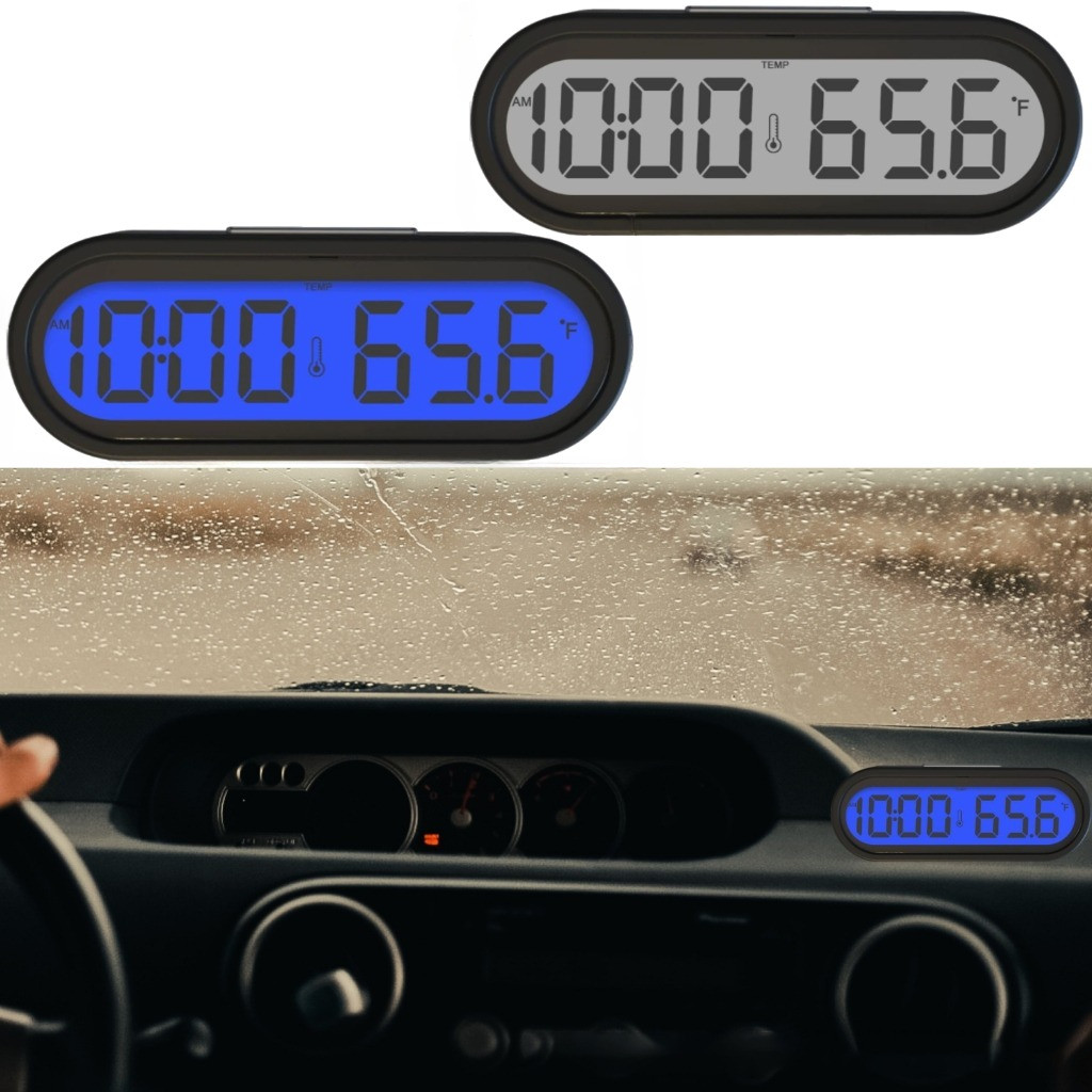 Jam Digital LED dashboard Mobil Blacklight Biru Untuk Dashboard Mobil （Jam Termometer Mobil Digital 