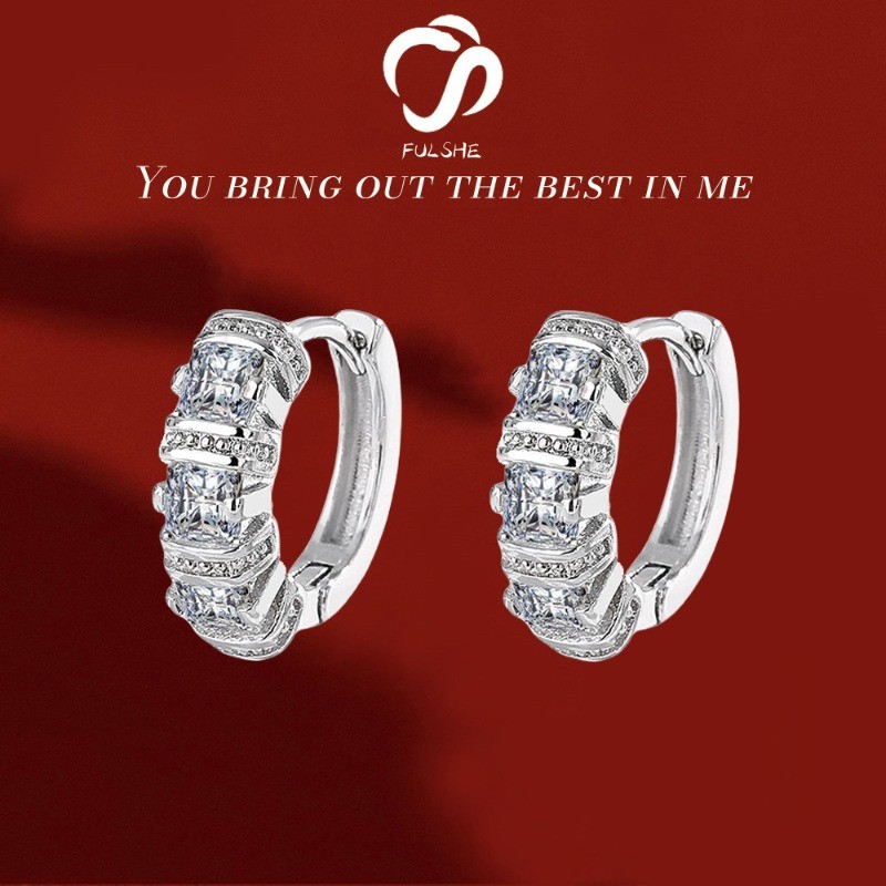 FULSHE Anting-anting Emas Putih Lingkaran Zircon 5A Asli Wanita Berlian Berkilau