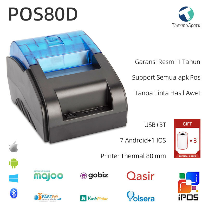 

Printer Thermal 80MM Dukungan Pos Kasir Nota PPOB Alamat Label Printer Thermal Dukungan android/ios/Windows+3*Roll Kertas Gratis
