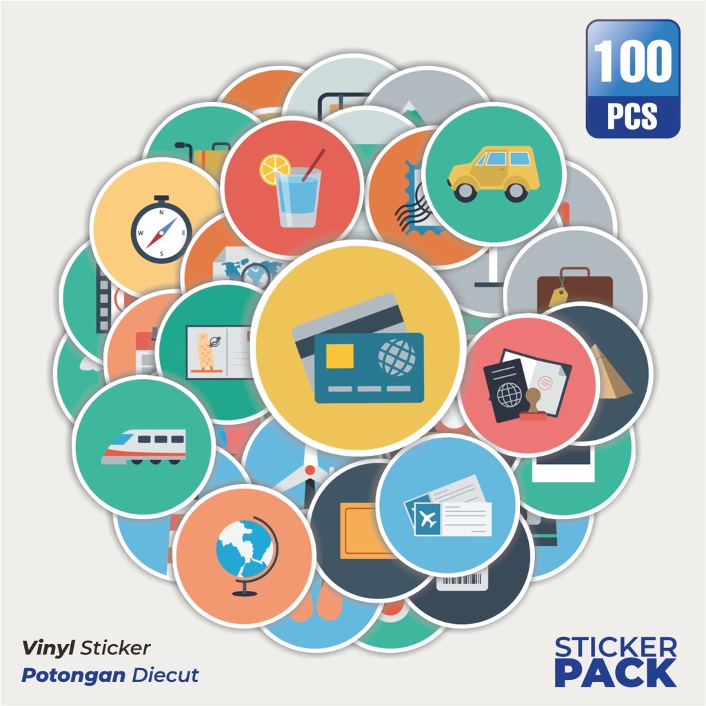 

Super Hemat! 100 PCS Stiker Ikon Travelling Berpegian Liburan Waterproof Aesthetic- Untuk Laptop, Motor, dan Helm - Paper Stationery Pack