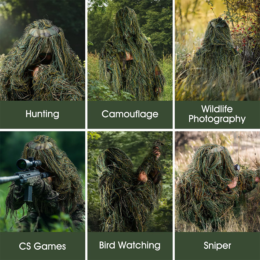 1 Set Ghillie Suit Baju Gili Camo Kostum Karnaval Anak Dewasa Portable Multifungsi Heavy Duty