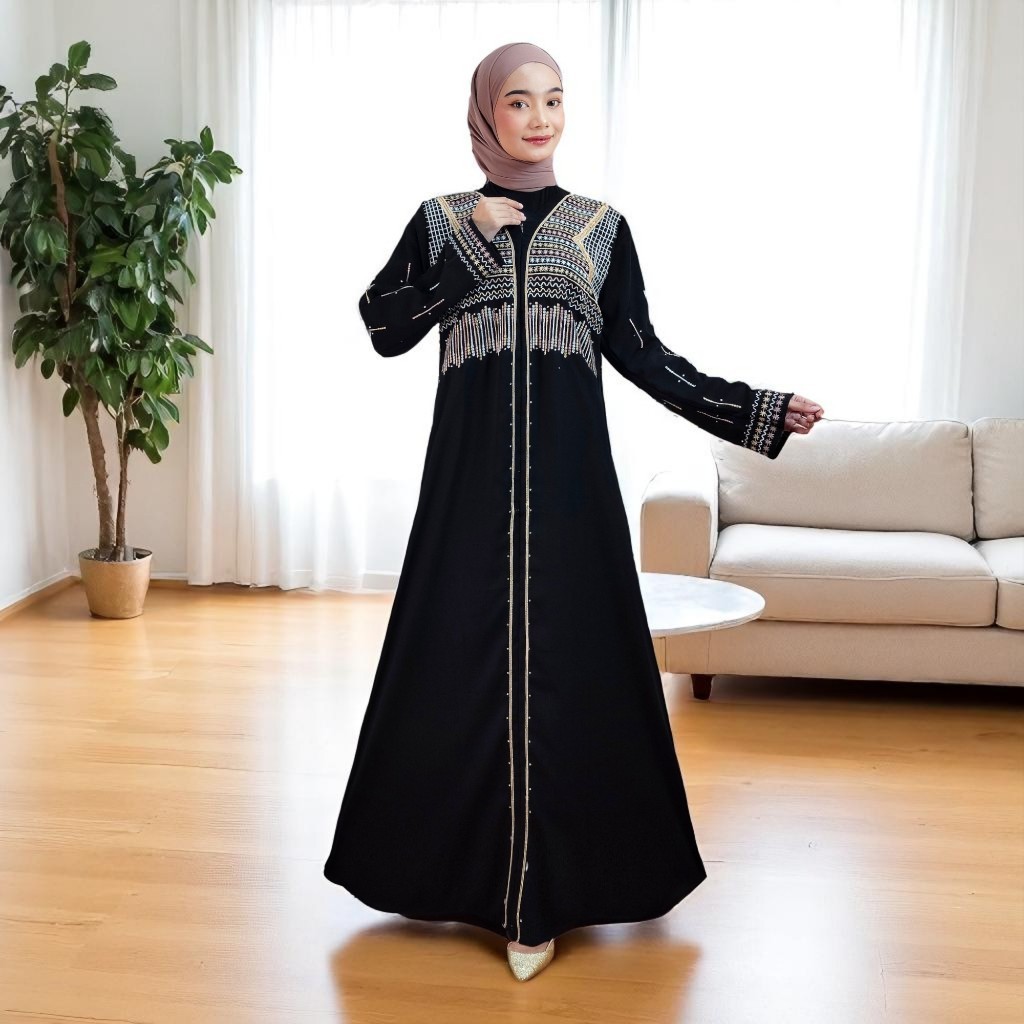 Galeri Abaya Turkey Zarun Baju Gamis Wanita Remaja Busui Terusan Dress Pesta Kondangan Jetblack Hita