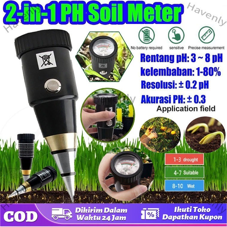 Alat ukur ph tanah 2 in 1 ph meter tanah alat pengukur ph tanah cek ph tanah soil ph meter【COD】 TERL