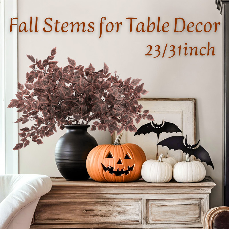 3-12PCS Fall Stems Artificial Cimicifuga Plant Leaf for Pottery Barn Fall Decor Wedding Halloween Ta