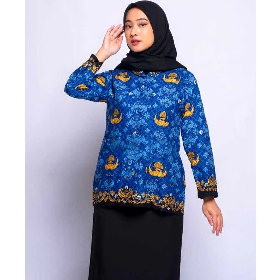 Batik Korpri Kerah Hitam Terbaru Semi Sutra Halus Lengan Panjang dan Kerah Hitam Tumpal