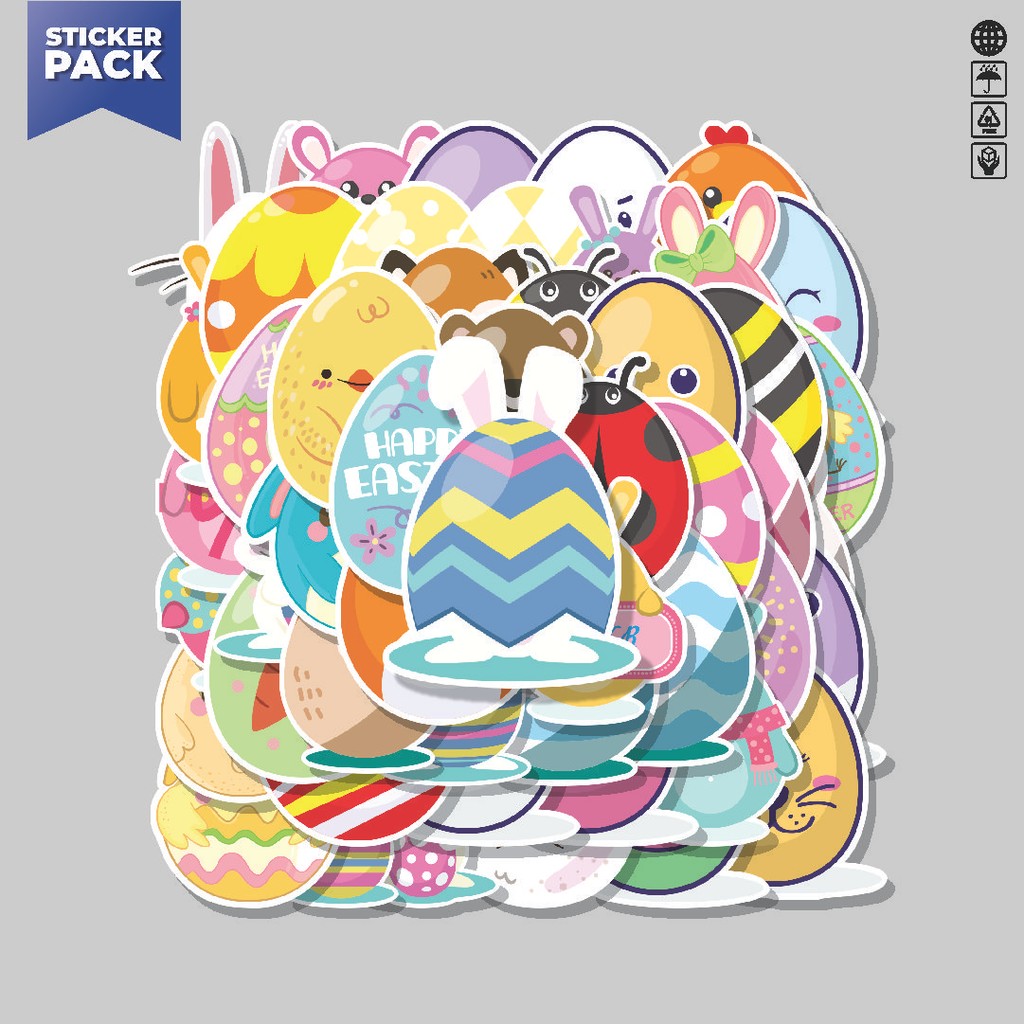 

[100PCS]Stiker Pack Stiker Easter Egg [Telur Paskah] Aesthetic Vinyl Anti Air Dekorasi Sticker Laptop Buku Journal Koper Helm Casing HP Gitar Helm Skateboard