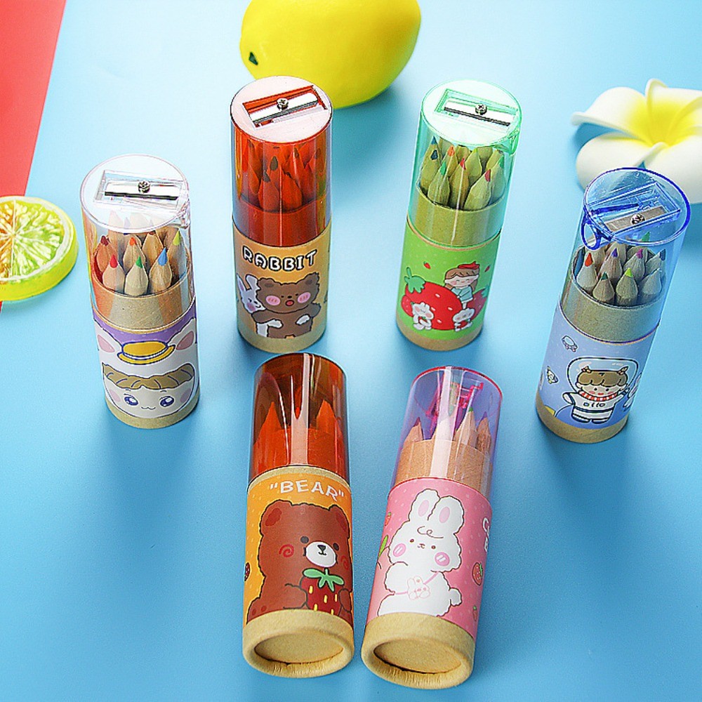 

12 Pcs Children's Wooden Colored Pencils Drawing Pencil with Pencil Sharpener Colored Lead Cylinder Set Student Stationery