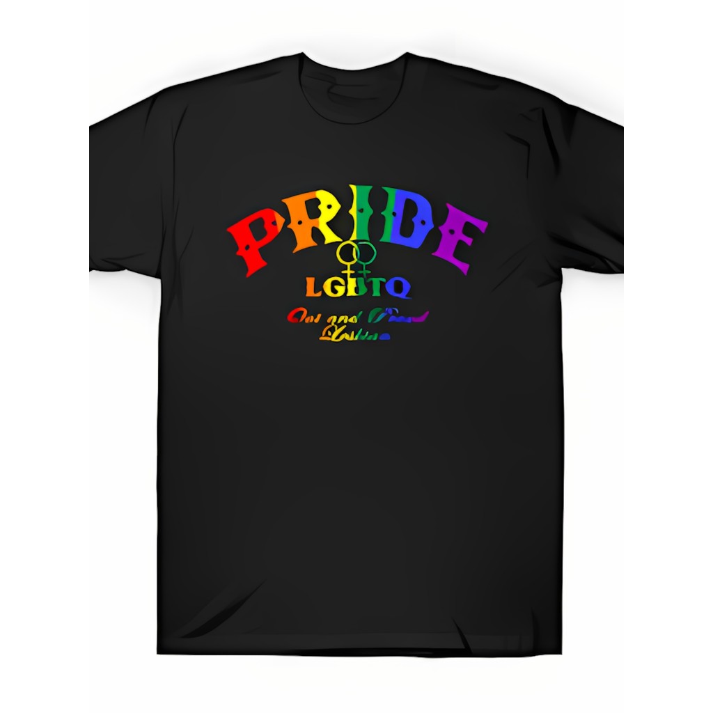 Kaos Tee Kebanggaan Hitam Pria - Desain Bendera Pelangi LGBTQ+ - Huruf "PRIDE" yang Berani - Atasan 