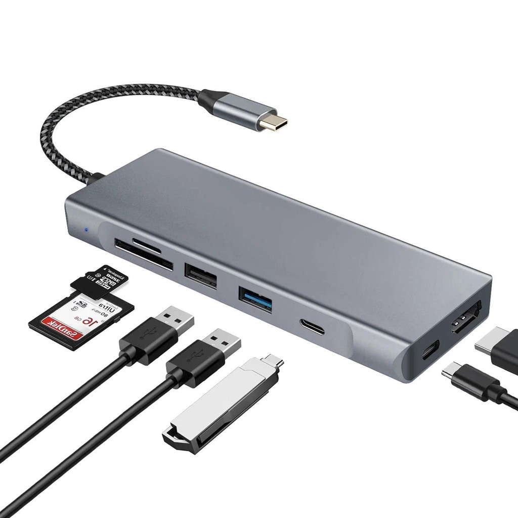 

8 in 1 USB C Hub with Disk Storage Function M.2 SSD Hub USB C Docking Station Type-C to HDMI Adapter For PC Laptop Macbook Pro