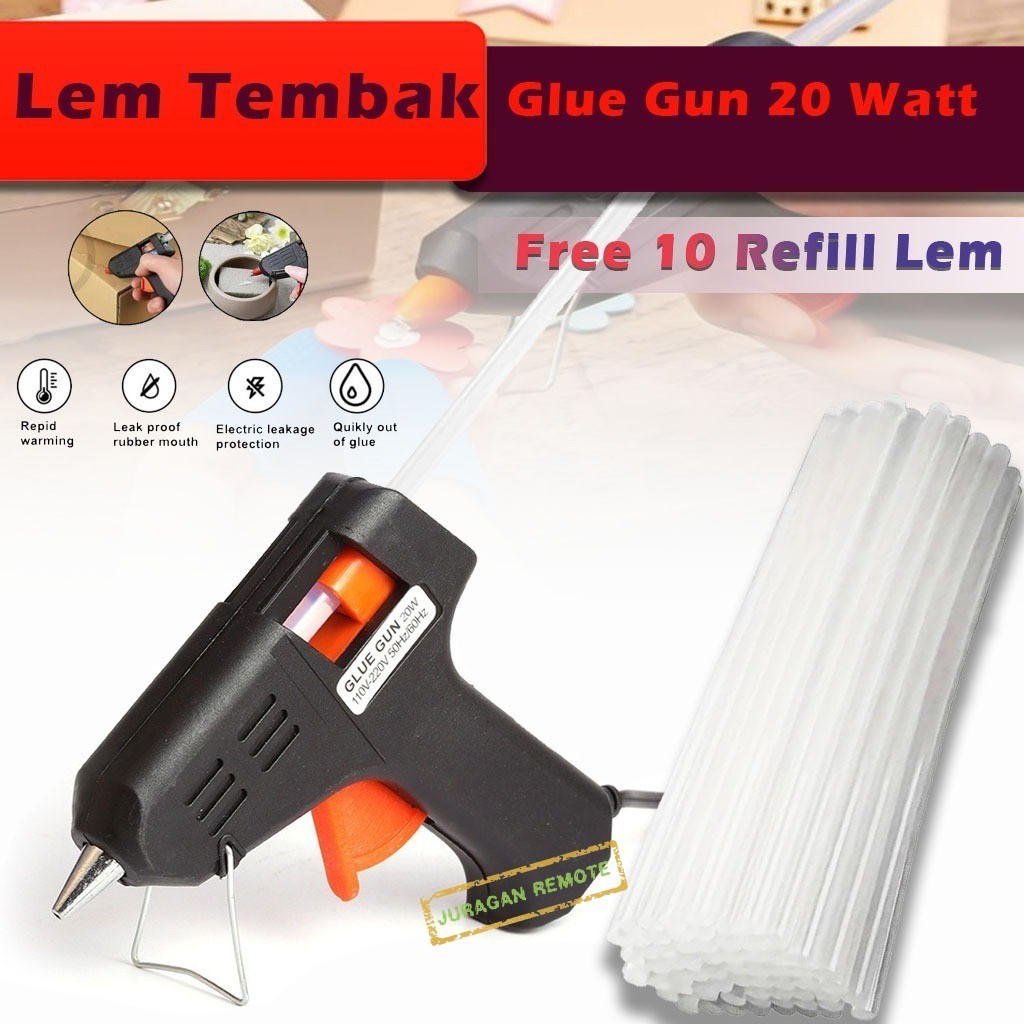 Promo Paket Lem Tembak 20 Watt Alat Lem Tembak Bonus Lilin Lem Tembak 5 Pcs - Alat Lem Tembak 20