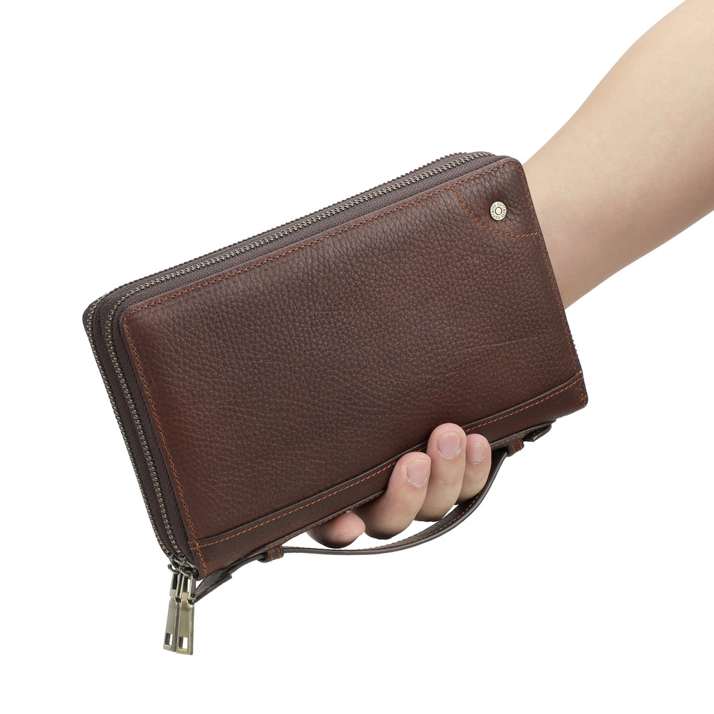 Genuine Leather Men Luxury Clutch Bag Men's Clutch Long Wallet Zipper Card Holder Purse Business Han