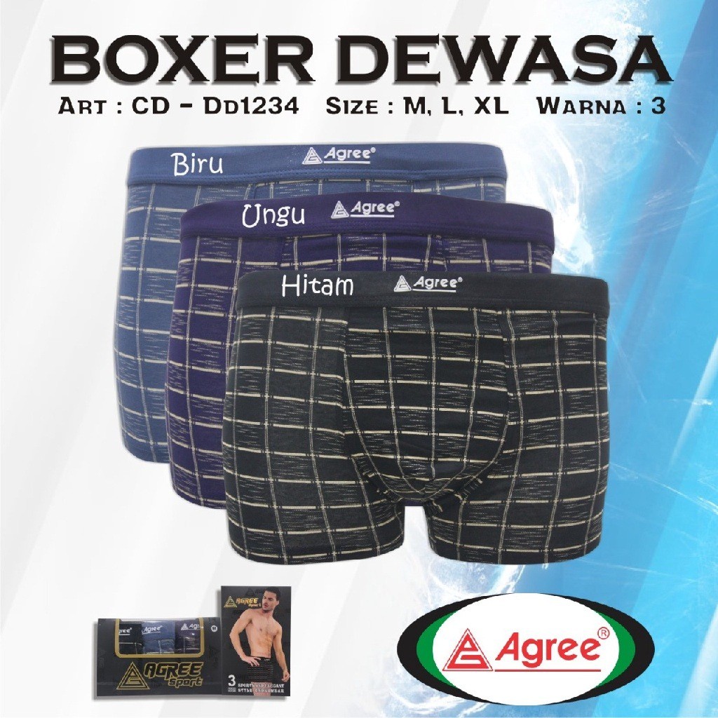 [ 3 PCS ] CD Boxer Agree 1234 Motif Pria Dewasa, Celana Dalam Pendek Laki-laki Sport Remaja | KDR