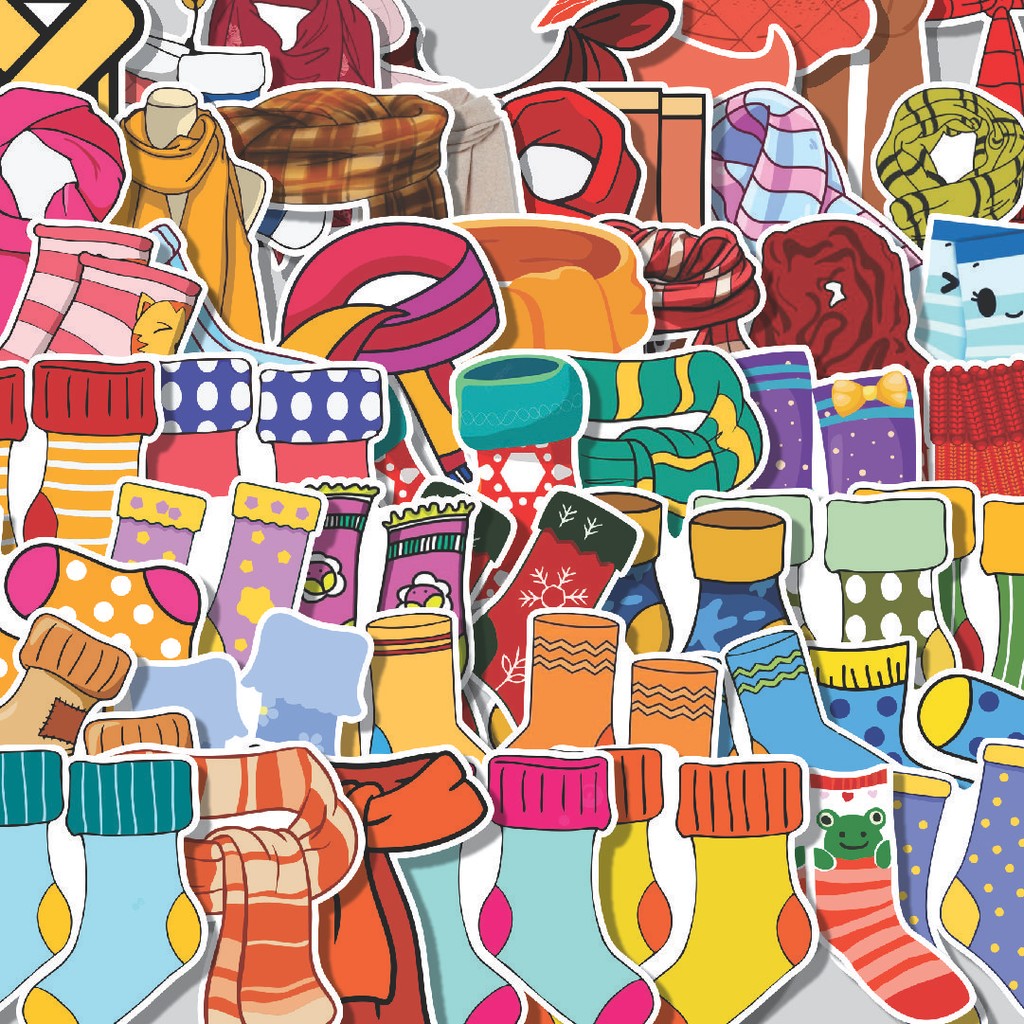 

Stiker Cutting Pack Stiker SOCKS AND SCARVES [Kaos kaki & Syal] Isi 100Pcs Series Aesthetic Lucu Keren Untuk Koper Bahan Vynil
