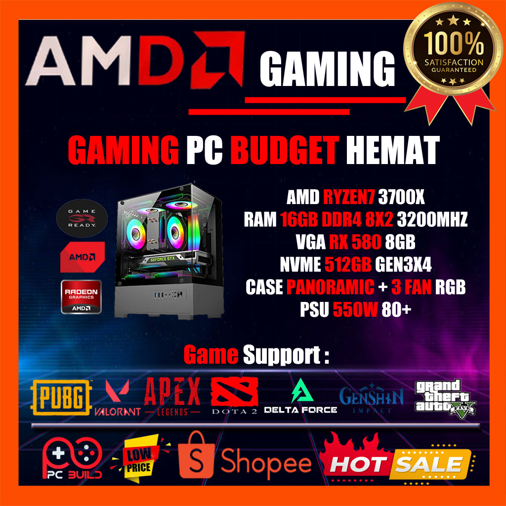 PC Gaming Amd Ryzen7 3700x Ram 16GB 8X2 Dual DDR4 Nvme 512GB Vga Rx580 8GB Wifi