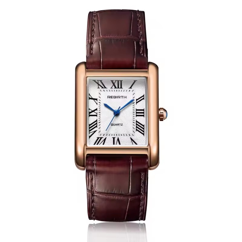 REBIRTH 002 Elegant Women's Quartz Watch Simple Square Dial Leather Strap Waterproof Women's Busines