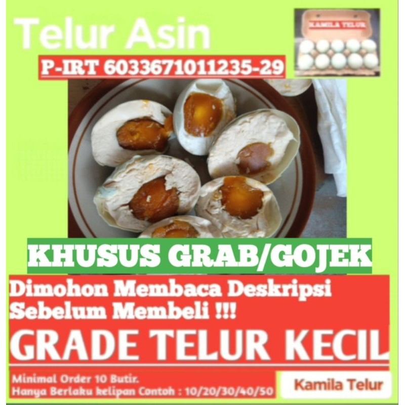 

Telor Asin Matang Masir & Berminyak SIZE KECIL ( ISI 10 BUTIR )