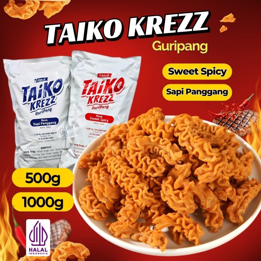

[ HALAL ] bahan baku berkualitas COD Snack Taiko Krezz Guripang 500g / 1000g, makanan kembung/ puffed, citarasa baik, renyah dan lezat, makanan puffed daribahan baku