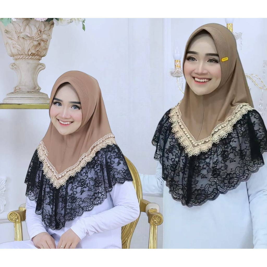 Hijab Cantik Naura Renda kombinasi jilbab bergo instan kerudung renda terbaru