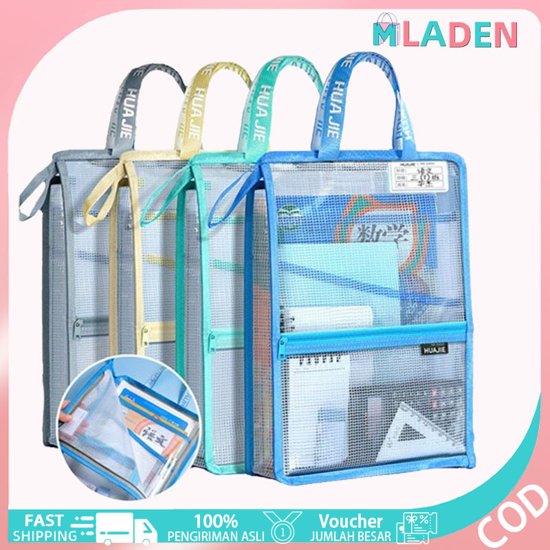 MLADEN Tas Subjek Studi/Tas Penyimpanan Tahan Air/Tas Buku Portabel Jaring/Tas Klasifikasi Buku Teks