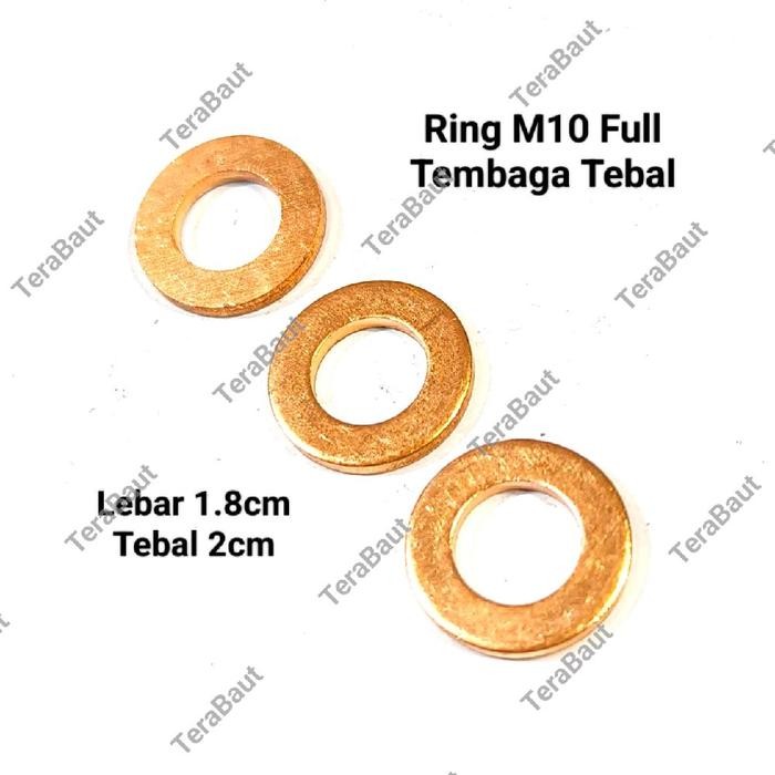 (2pcs) Ring tembaga M10 untuk Baut 14/ ring full tembaga  M10 tebal 2mm /Ring oli baut 14