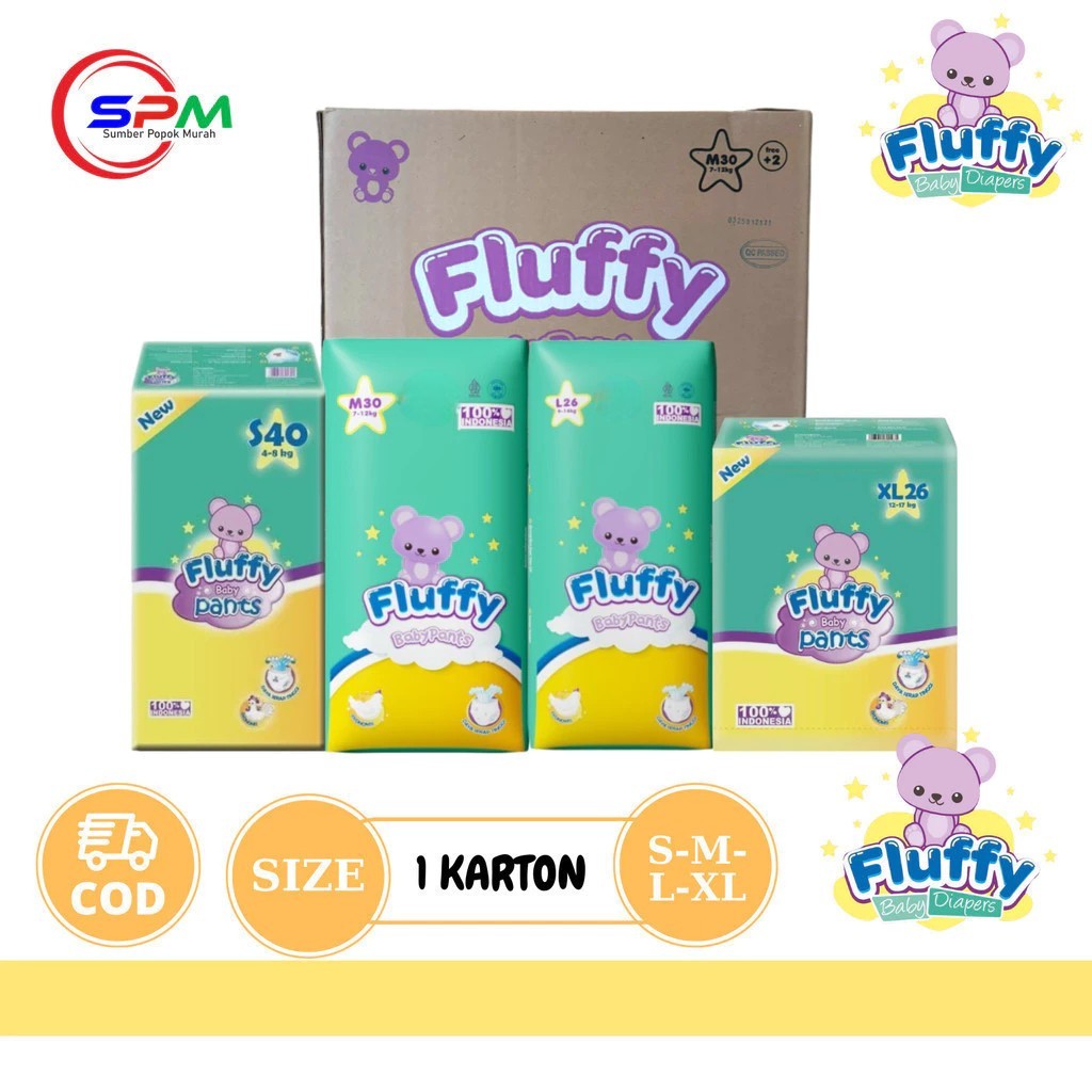 FLUFFY  BABY PANTS 1 KARTON S40 M30 L26 | FLUFFY NBS40 TAPE PEREKAT | POPOK BAYI CELANA | BABY DIAPE