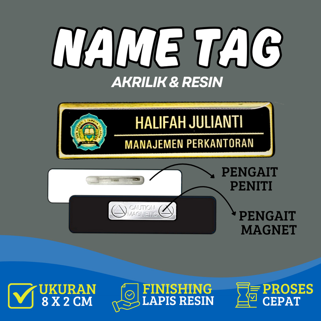Name Tag Nama Dada Nama Dokter Akrilik Magnet Peniti Gold Silver