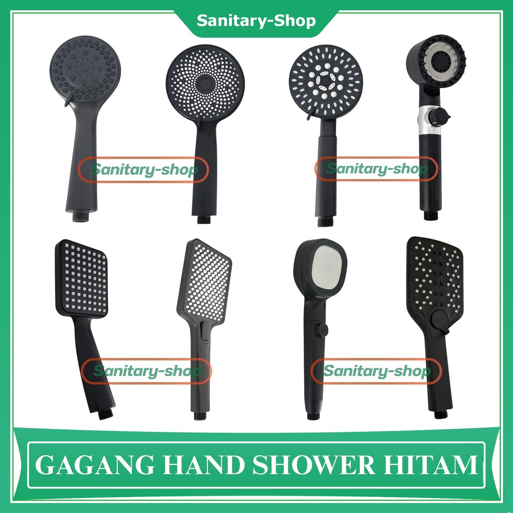 Gagang Kepala Hand Shower Mandi Bulat Kotak Hitam Black Series