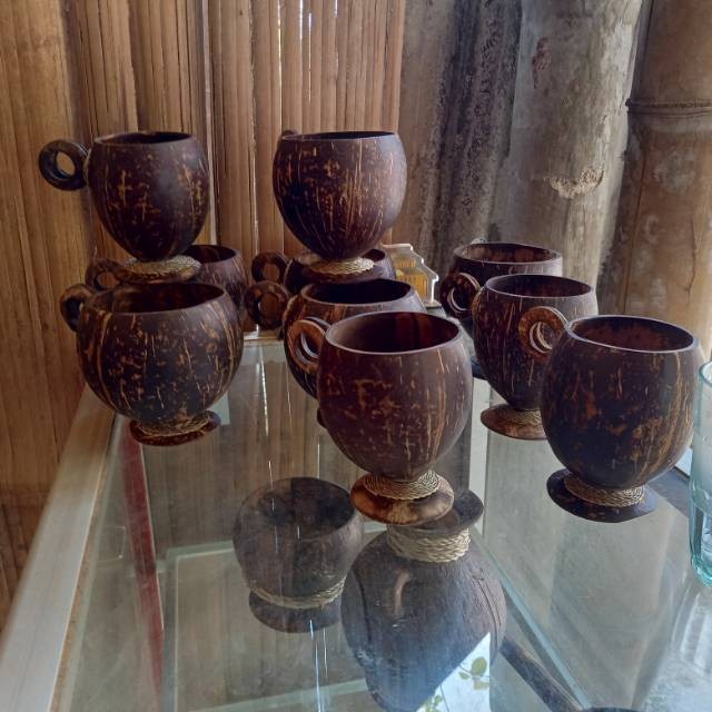 (DISKON) Gelas/cangkir teh /kopi batok kelapa (JK) unik Jadul Natural alami craft tempurung kelapa