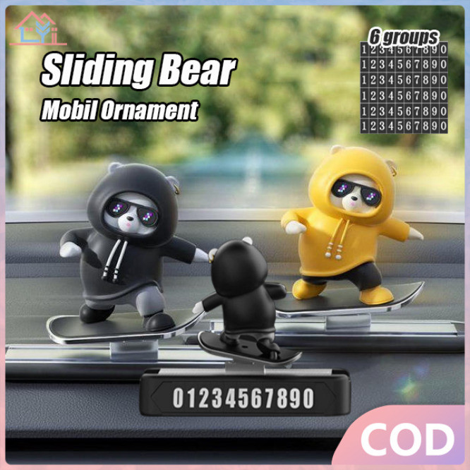 Ornamen Mobil Skateboard Beruang Aksesoris Dashboard Lucu Bergerak Saat Mobil Jalan  Hiasan Dekorasi