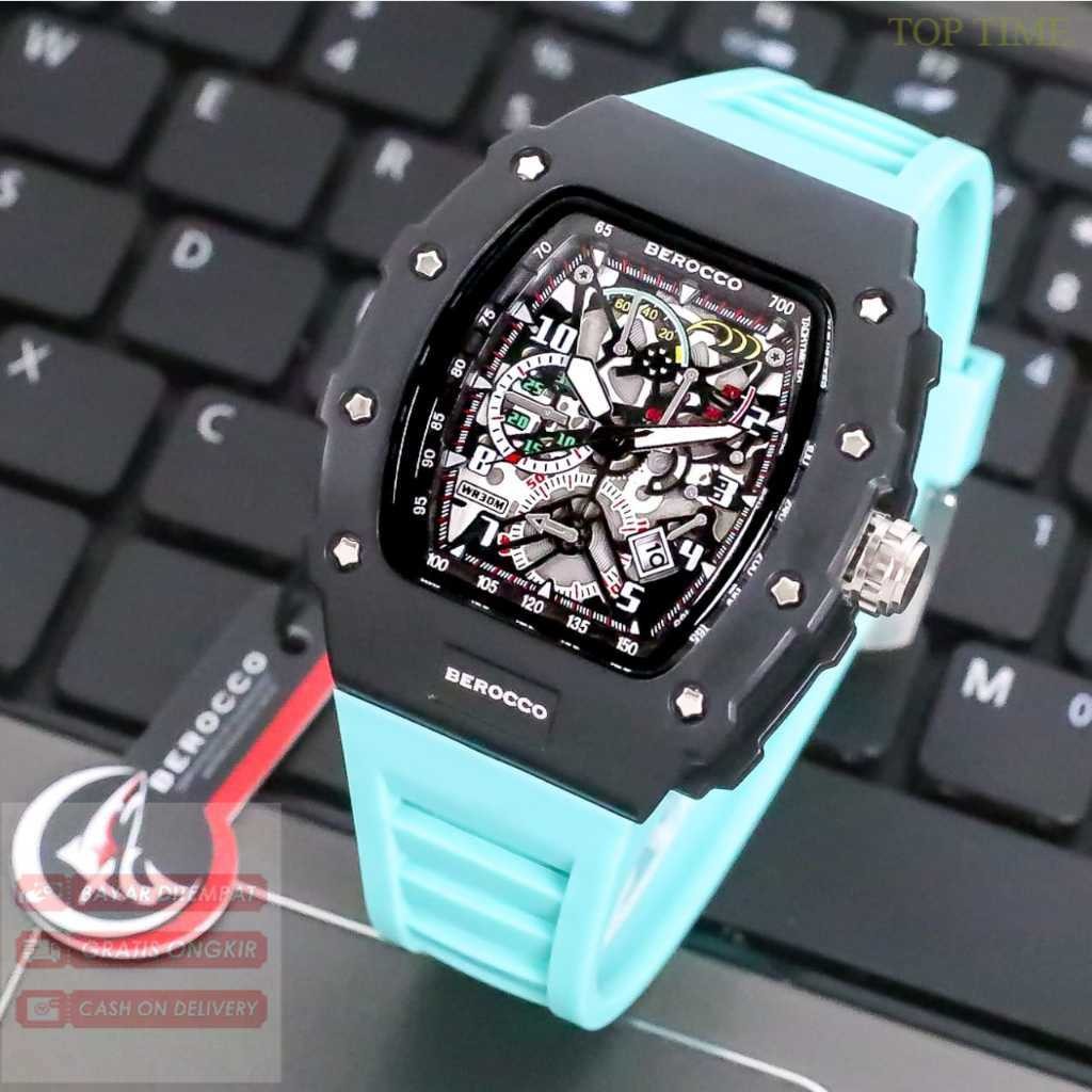 Jam Tangan Pria Berocco Original Model Rm Tali Rubber Chrono Variasi Tanggal Aktif Kancing ||JAM TAN