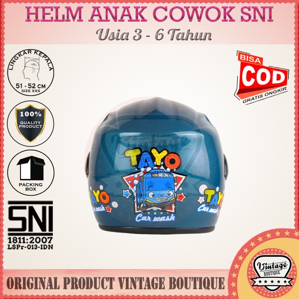 Helm Anak Kecil Balita SNI 3 4 5 6 Tahun Laki Laki Cowok Motif Tayo Biru Safety Riding