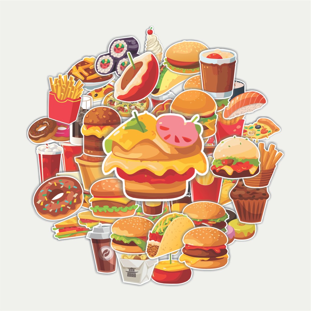 Sticker Pack Stiker Fast Food | Sticker TUMBLR | Stiker LAPTOP KOPER HELM