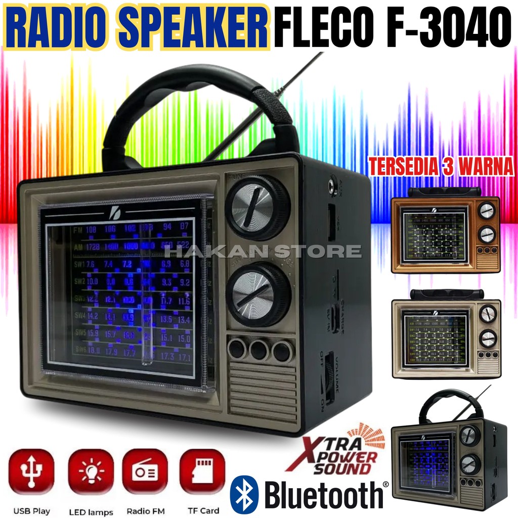 FLECO Speaker Bluetooth Portable Radio Senter AC / DC Fleco f-3040 portable 2 band FM-AM antic class