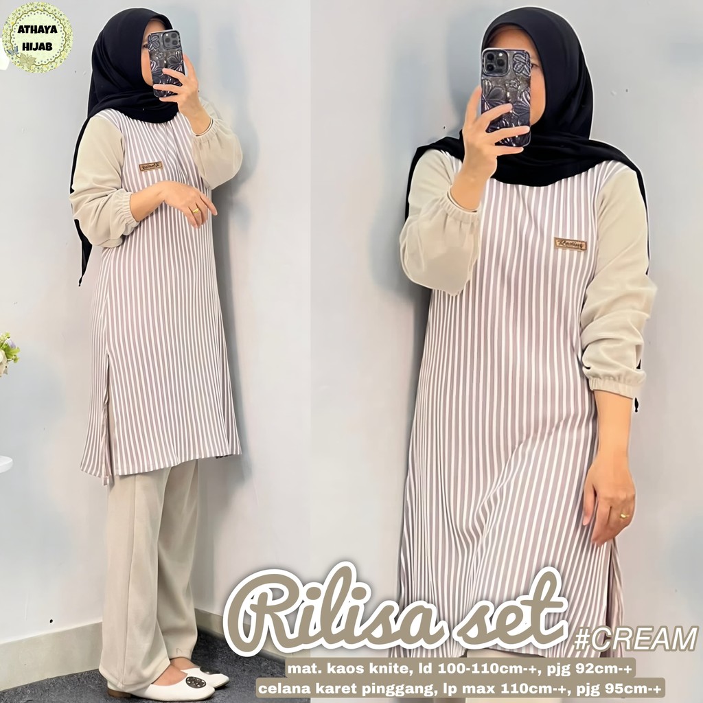 Setelan Wanita Muslim Modis Rilisa – Outfit Atasan Tunik + Celana Kulot Bahan Adem untuk Hijabers