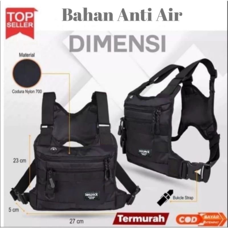 GoWork1 JM01-Chest bag Tas Dada Pria Waterproof Tas Rompi Pelindung dada Polos Hitam Olahraga Sepeda