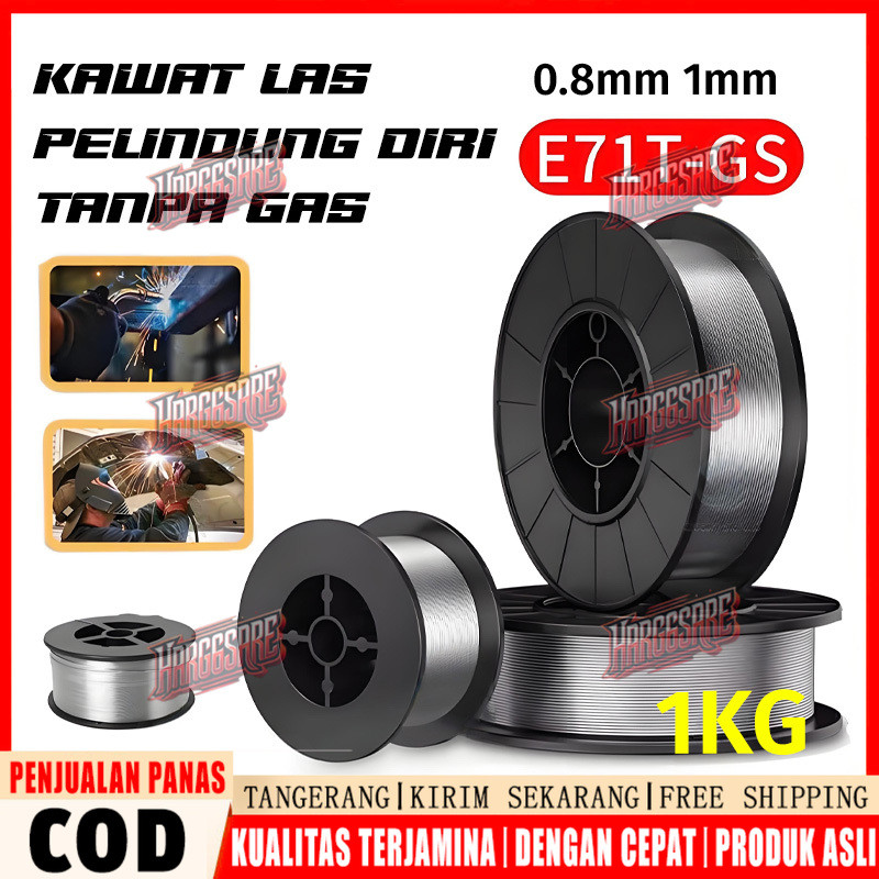 Kawat Las Mig Tanpa Gas E71T-GS 0.8mm 1mm 1Kg | Flux Core Wire Gasless CO2 Free | Gulungan Las Baja 