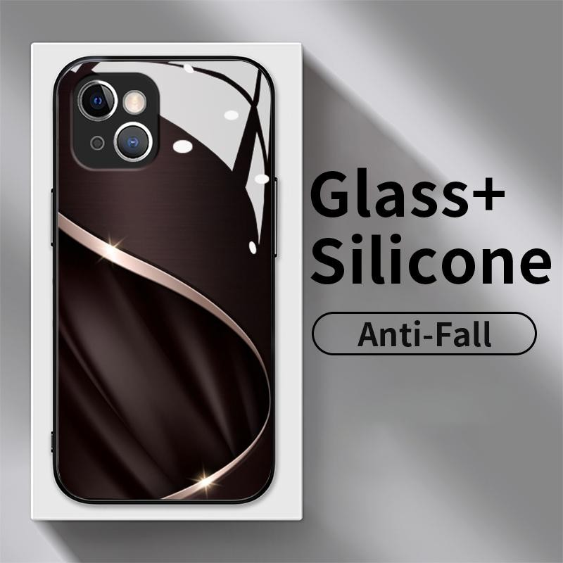 Case For Iphone 13 14 Pro Max Mini Plus 15 Tempered Glass Silicone Back Ripple Kesing Hp