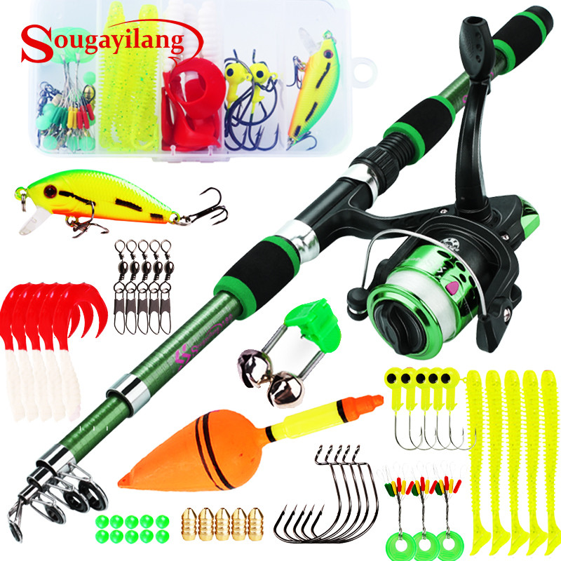 Sougayilang Spinning Fishing Rod and Reel Combo1.8M Telescopic Rod with 5.2:1 3BB Fishign Reel Max D