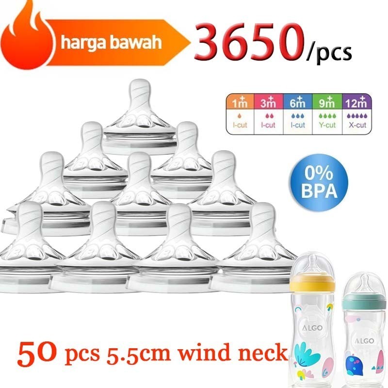 【Grosir 50PCS】Puting Bayi Dot 1.2,3.4 Lubang COD Alami Berbentuk Spiral Berdiameter Lebar Puting Sto