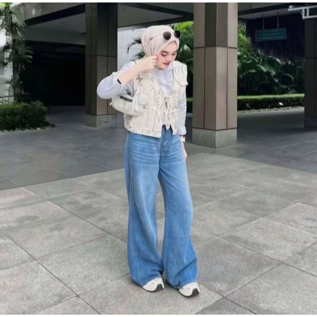 Baggy Loose Jeans Gombrong Retro Whisker - Celana Gombrong Highwaist Whisker Wanita - Celana Gombron