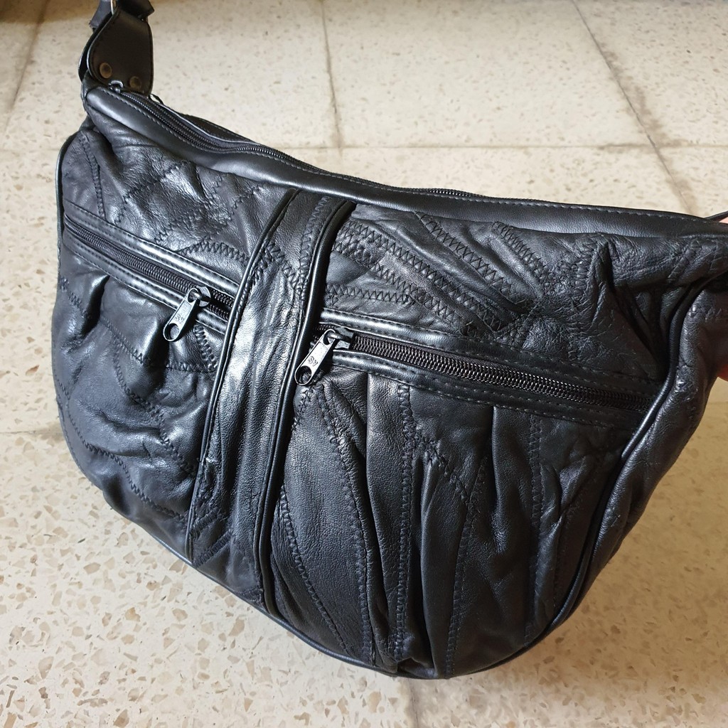 tas wanita kulit shoulder bag sling bag unipel hitam preloved second bekas