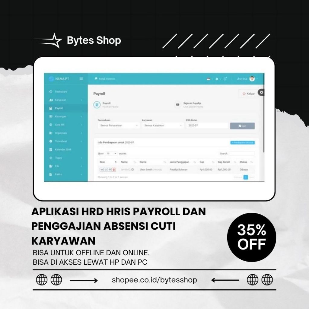 Aplikasi HRD HRIS Payroll dan Penggajian Absensi Cuti karyawan